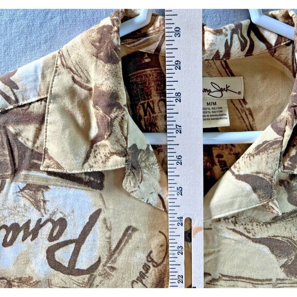 VINTAGE Panama Jack Shirt Mens Medium Hawaiian Button Up TAN BROWN Beach Casual - Picture 7 of 8